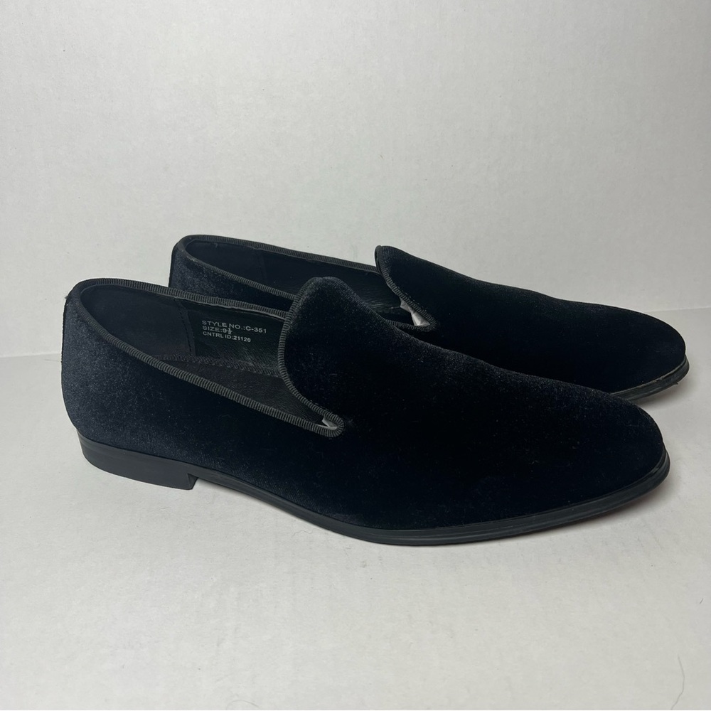 Mens Santino Luciano Shoes Soft Black Velvet Slipon Loafer Formal C351 Size 9.5